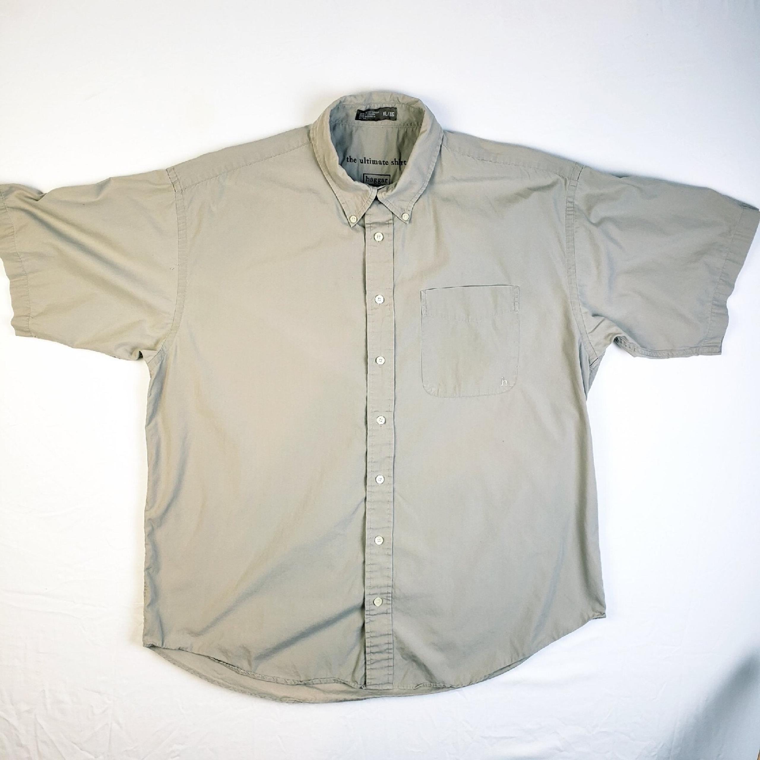 Haggar Generations Casual Shirt Men's XL Taupe Work Preppy School Utility Basic