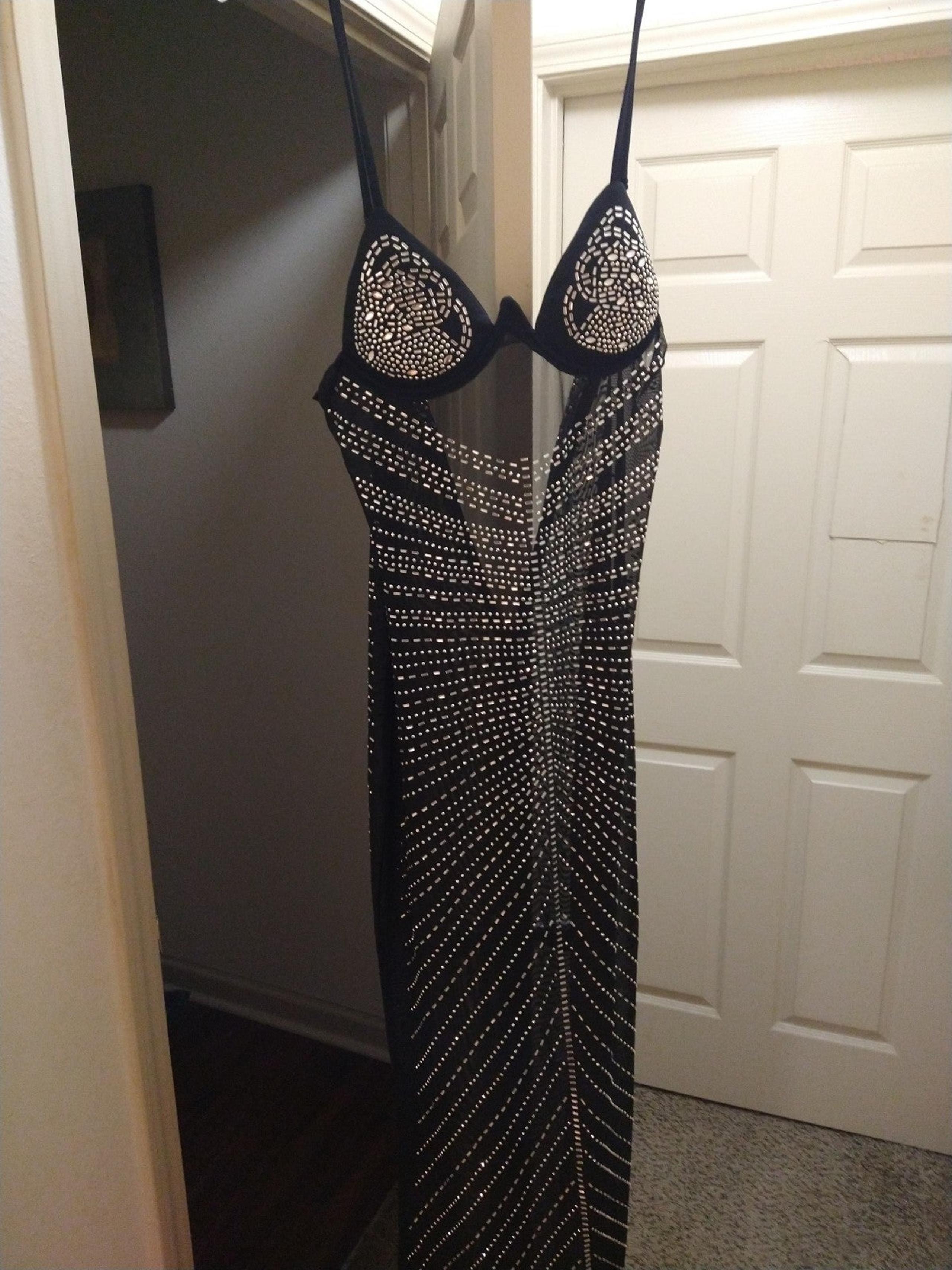 Black sheer dress with rhinestoned covered