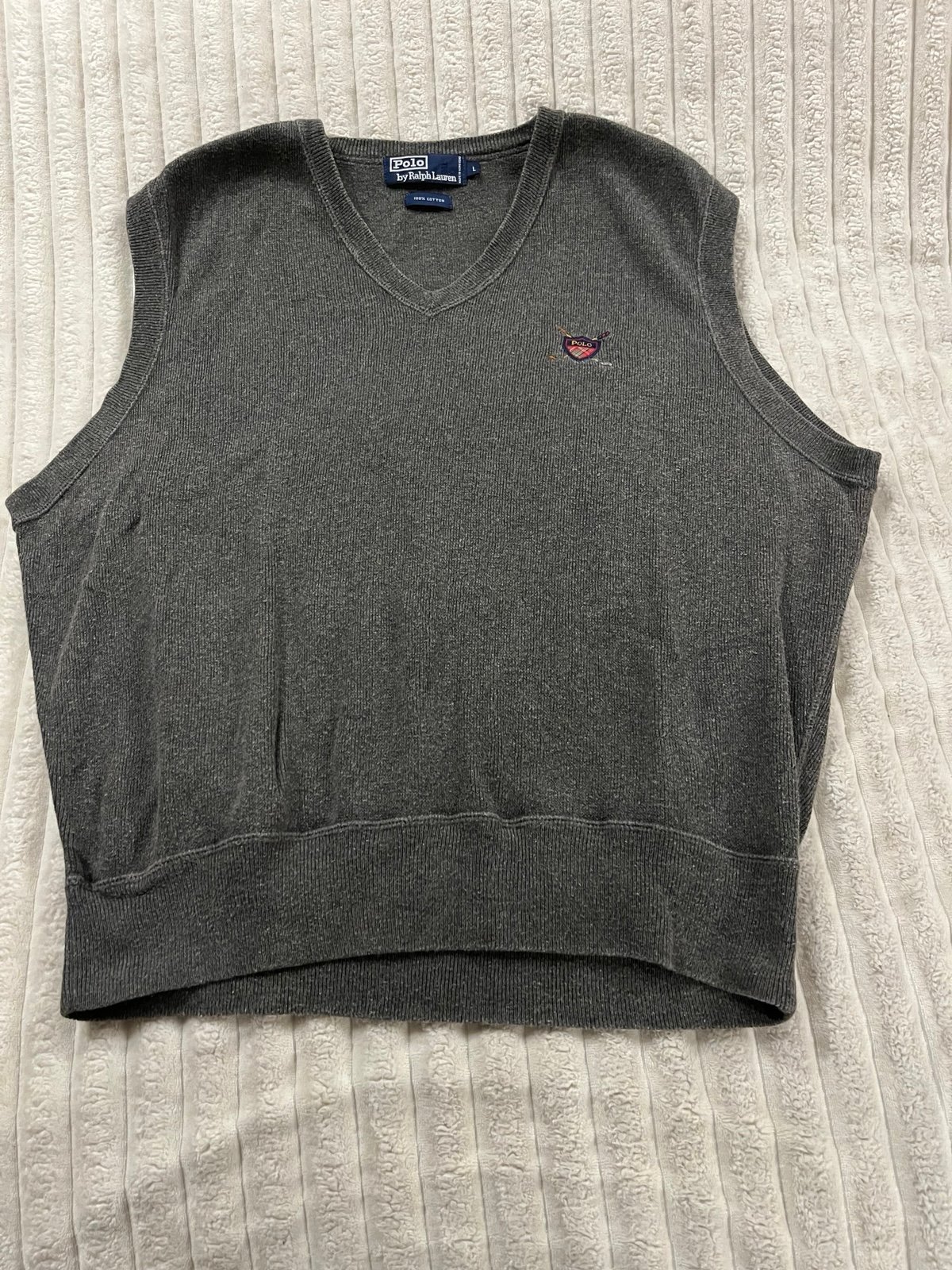 Polo Ralph Lauren Gray Sleeveless Sweater Vest with Club Shield Logo Mens Size L