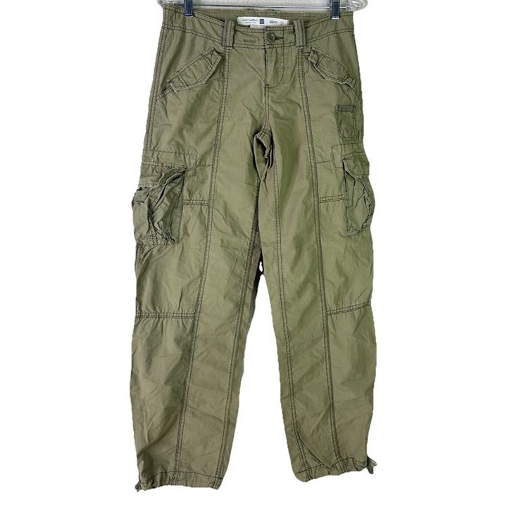 GAP Sz 2 (Actual 30x31) Cotton Utility Baggy Pockets Plastic Zippers Green Pants