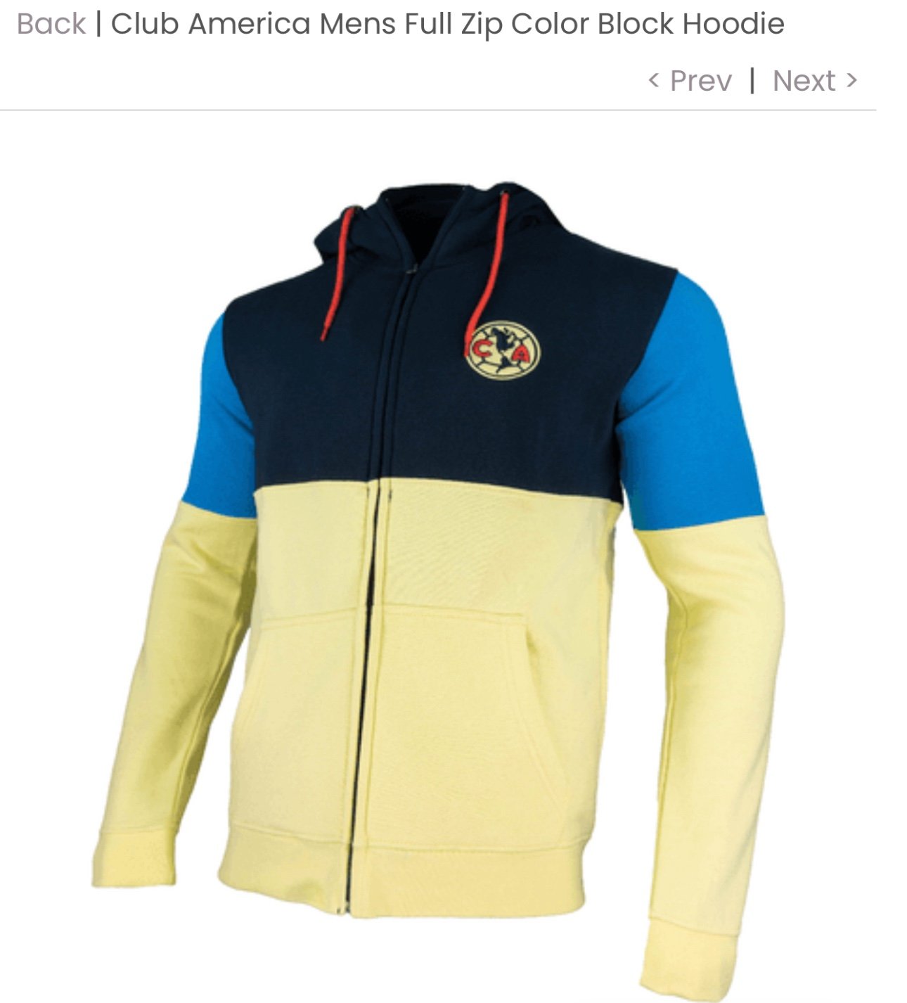 Club America Mens Full Zip Color Block Hoodie