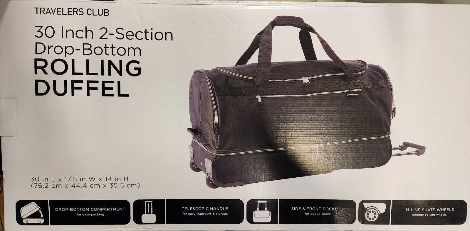 Travelers Club 30 2 Section Drop Bottom Rolling Duffel