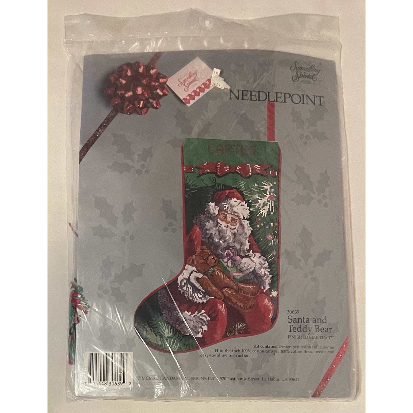 Candamar Santa & Teddy Bear Christmas Needlepoint Stocking Kit 30639 NEW