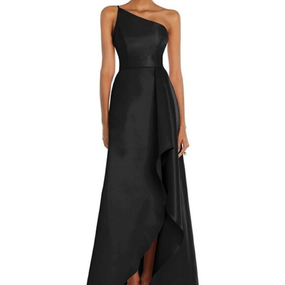 Alfred Sung Black One Shoulder Satin Gown D831