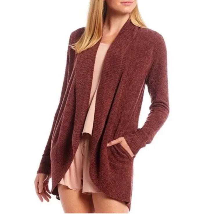 Barefoot Dreams Cozychic Lite Circle Cardigan Maroon Red Purple Women's XS-S