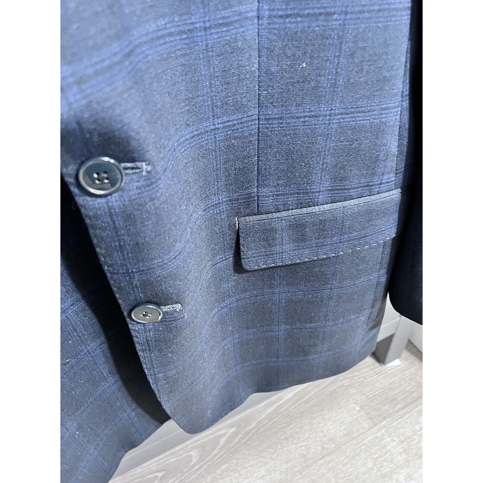 CALVIN KLEIN mens sport coat Navy Blue Charcoal PLAID 42R EUC