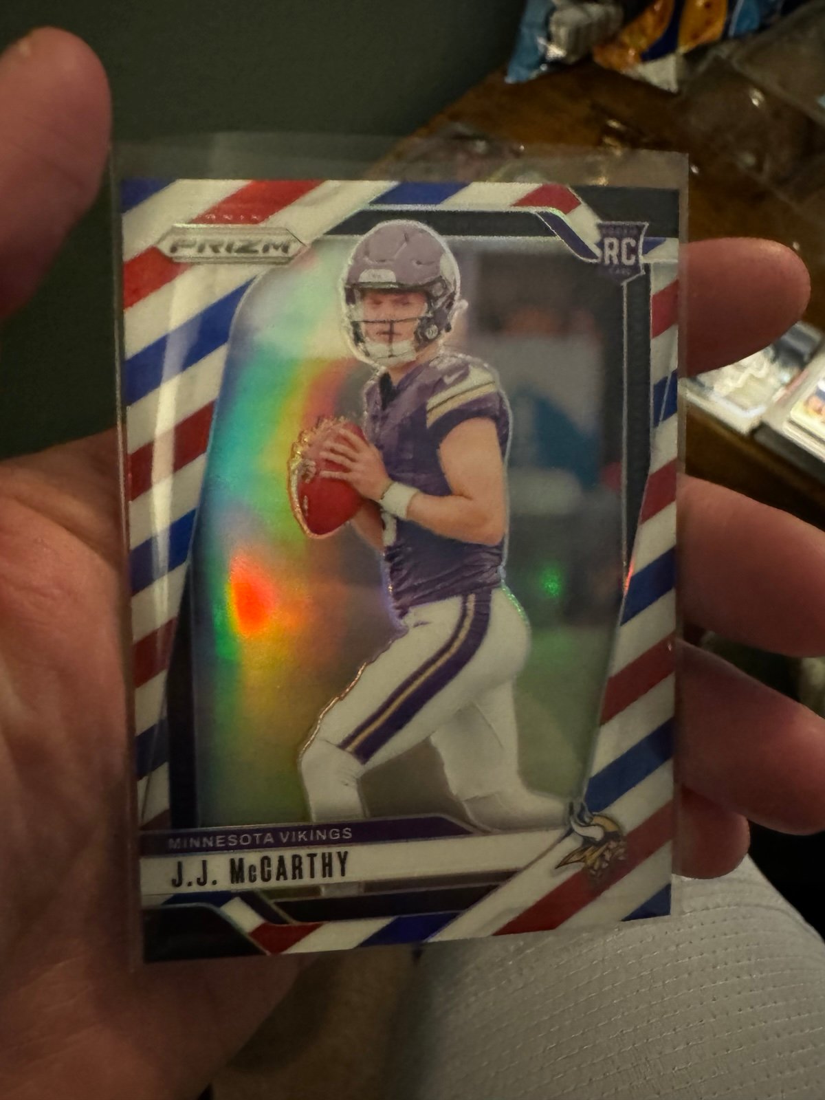 JJ McCarthy Red White Blue RC Prizm Minnesota Vikings