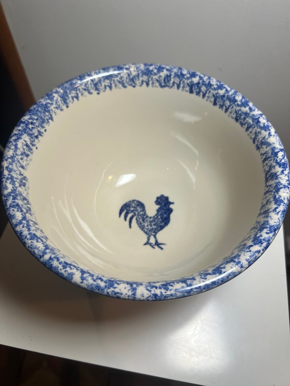 Blue Folk Craft ROOSTER Spongeware by Tienshan Mixing Bowl