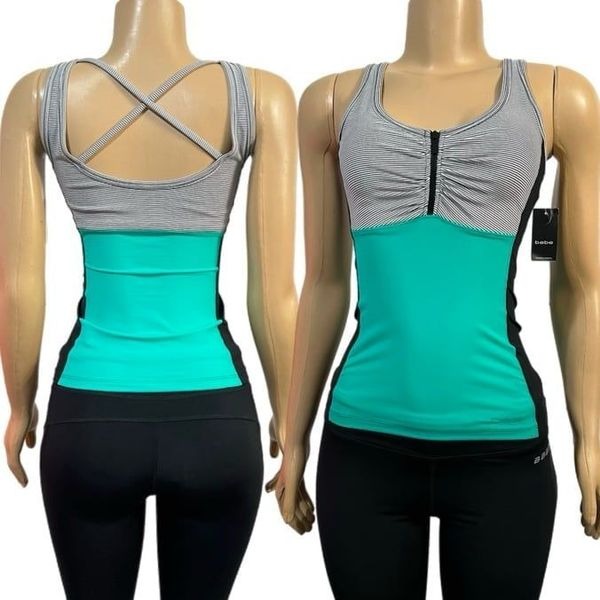 Bebe Sport cross back front zip built in shelf bra sports tank top Xsmall