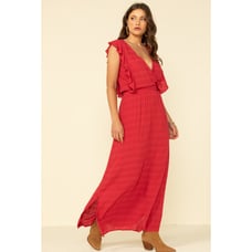 Stetson Womens Red Textured Ruffle Maxi Dress Size L