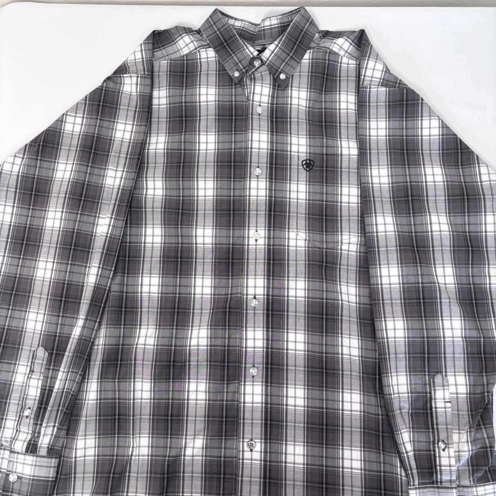 Ariat Pro Series Long Sleeve Button Down Vents Gray Plaid Mens Sz L