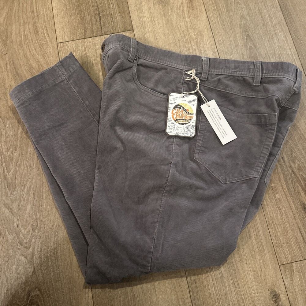 C & C California Men's Corduroy Pants Gray Vintage Wash Size 38 X 30 NEW
