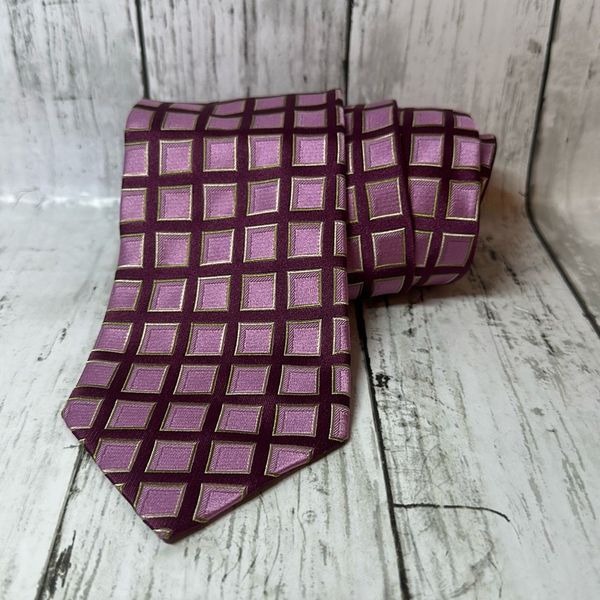 ERMENEGILDO ZEGNA Men's 100% Silk Necktie ITALY Brocade Pink Burgundy NEW