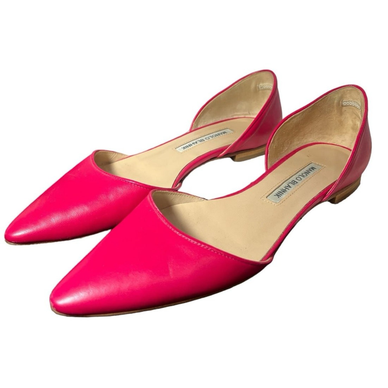 Manolo Blahnik Pink Leather D’Orsay Flats - Size 38