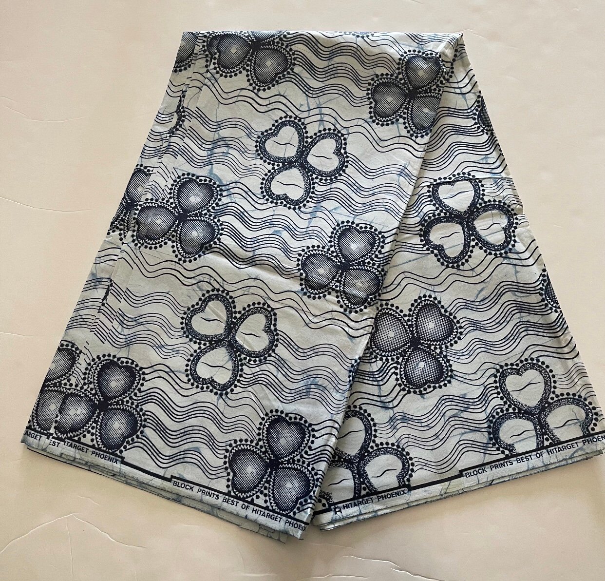 Blue and White Cotton Clover Heart Print Fabric