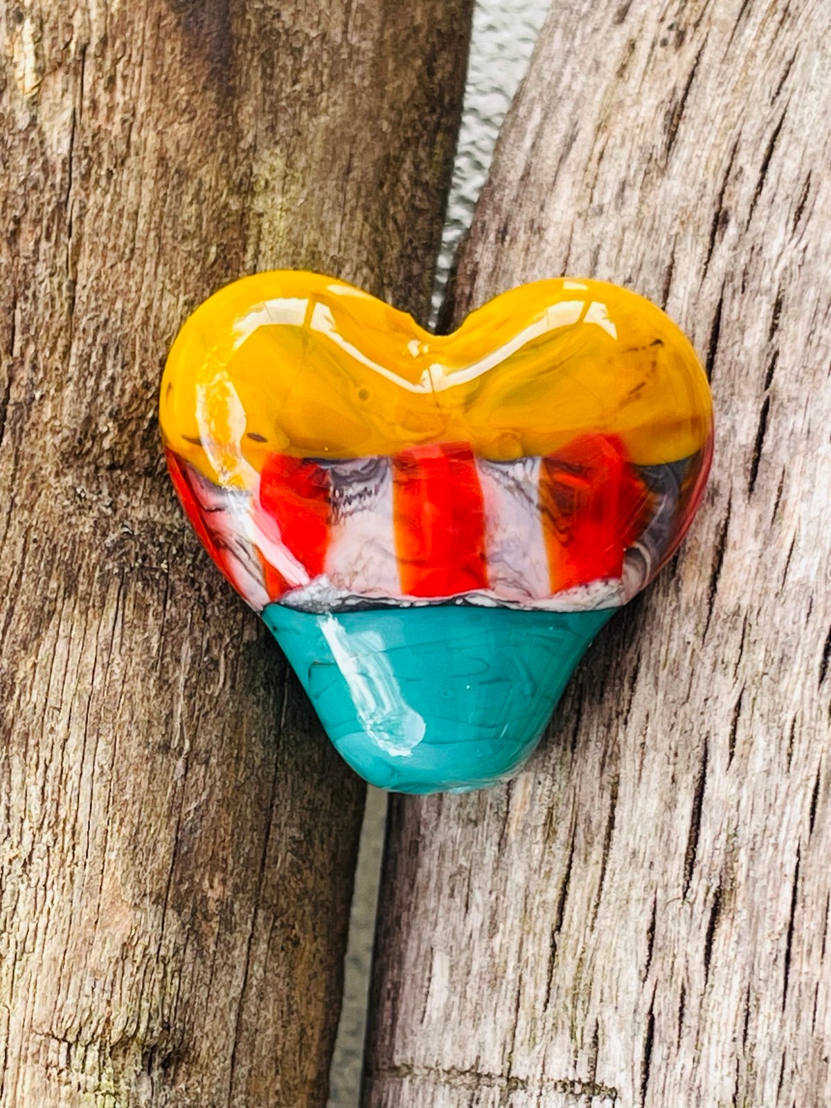Handmade Lampwork Glass Heart Bead chunky heart bead tropical colors heart focal