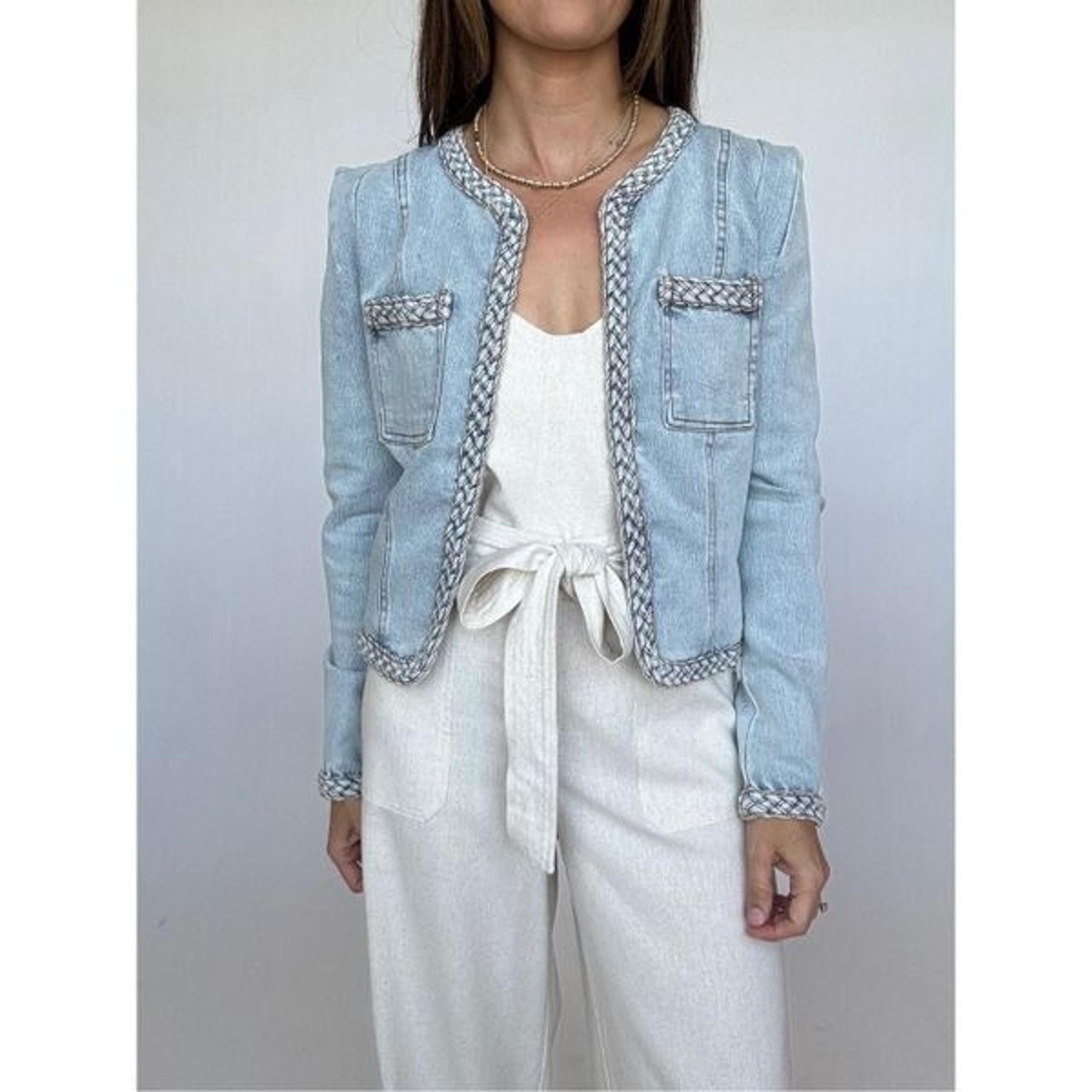 Veronica Beard Women's Light Wash Braided Arrowe Denim Jacket Size 10 NWOT