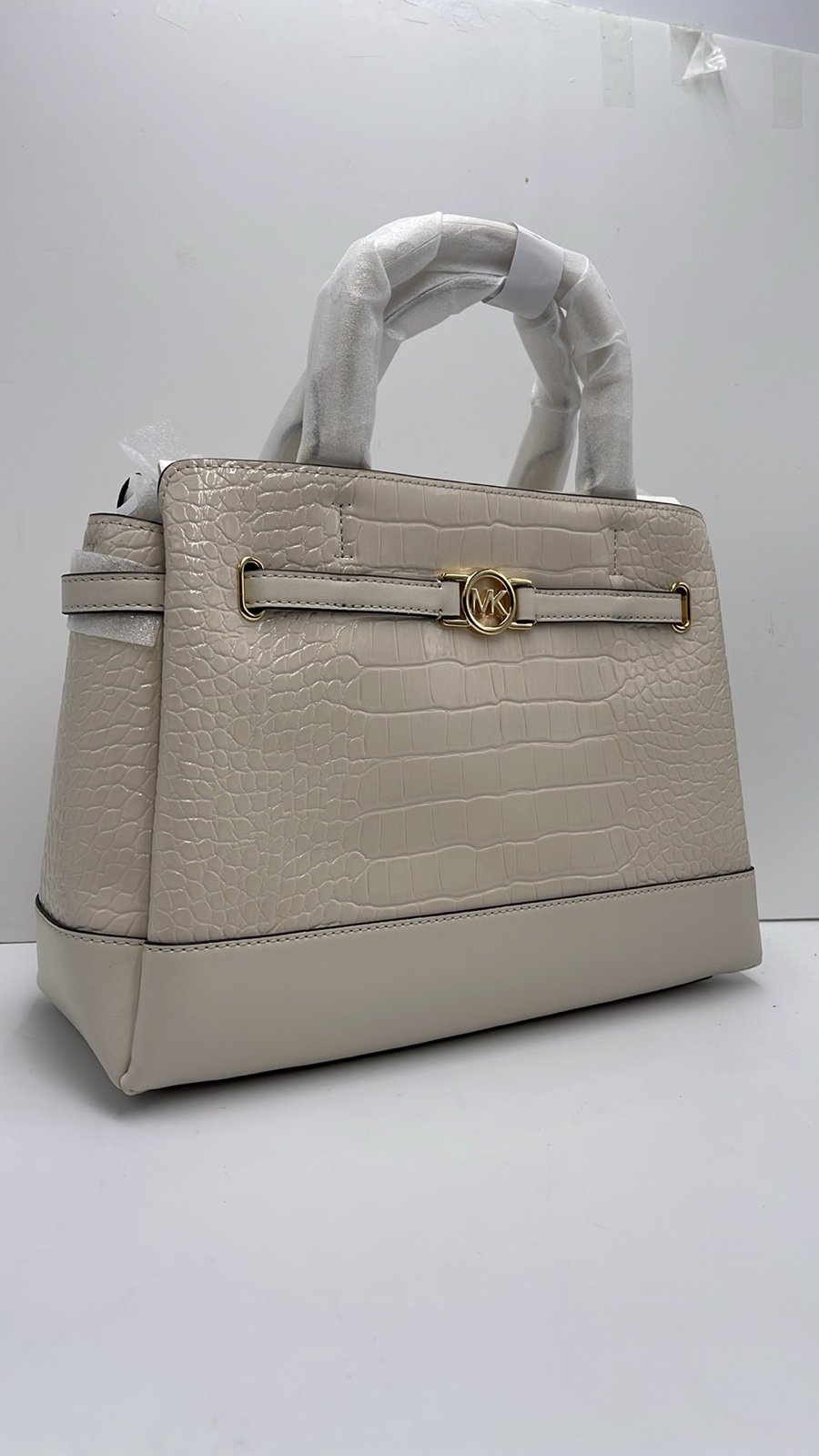 MICHAEL KORS Reed Large Leather Belted Satchel Crossbody Handbag Center Zip