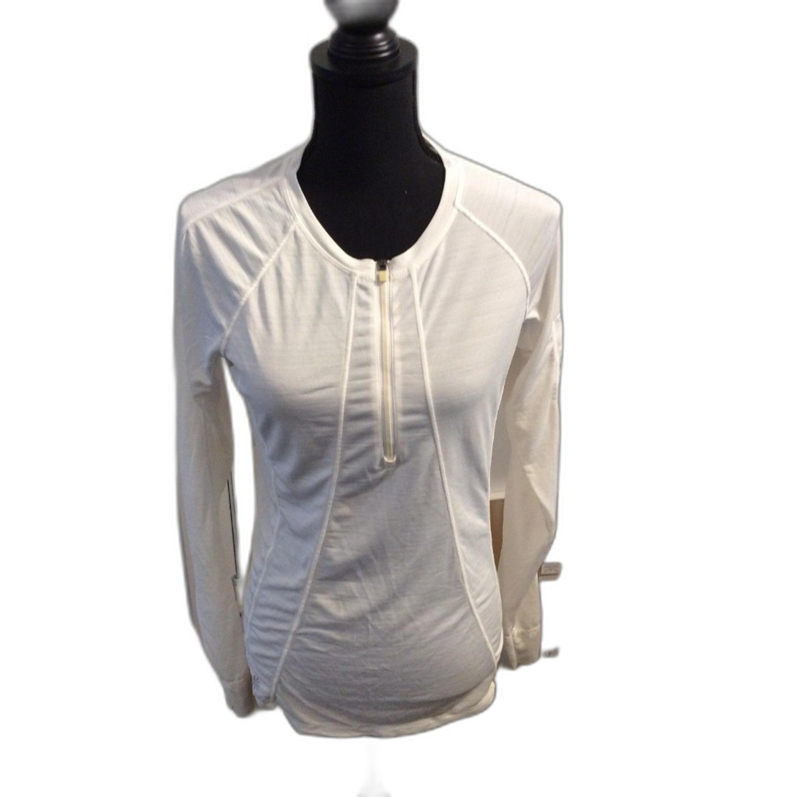 Athleta Small S Partial Front Zip Long Sleeve Top Womens Cream