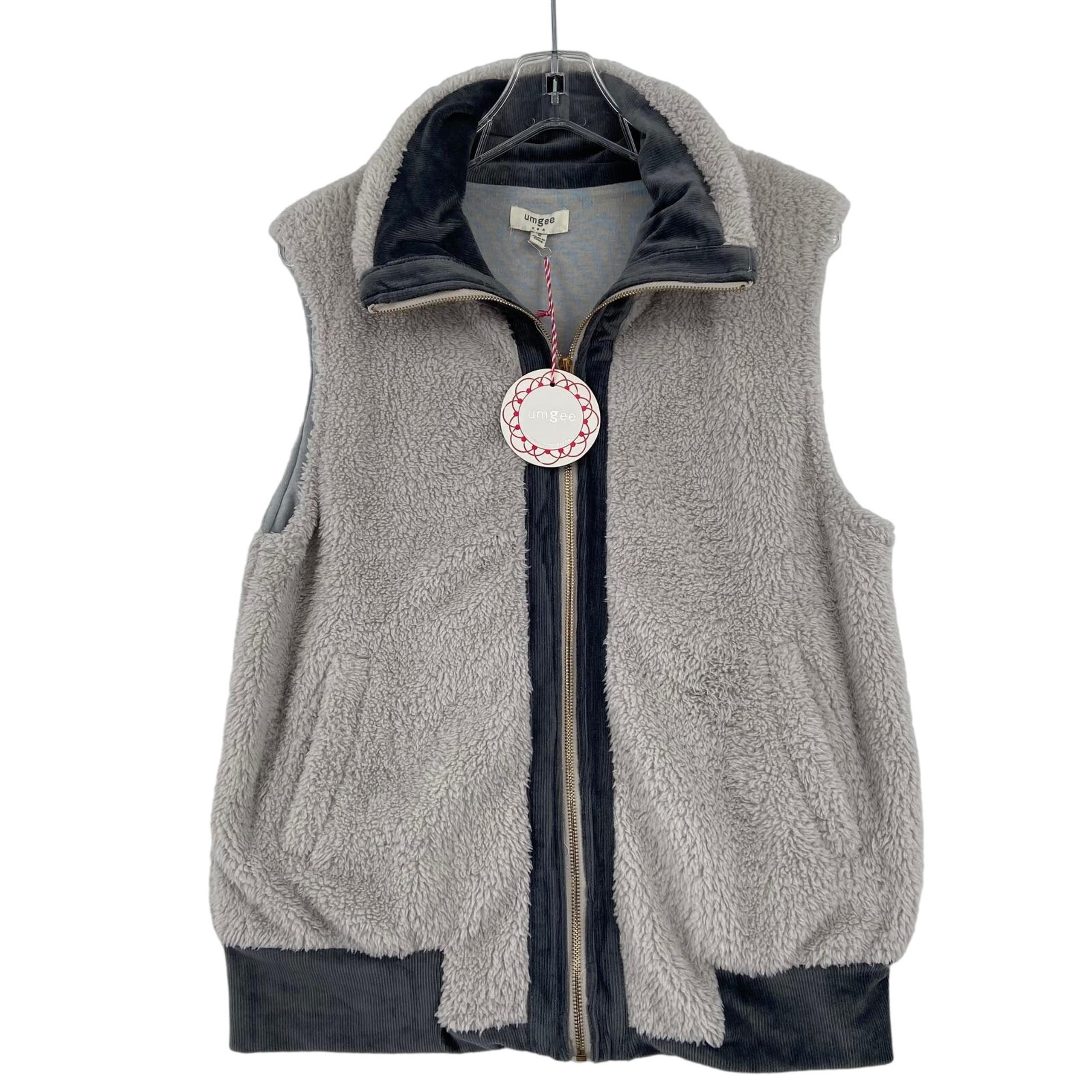 Umgee Vest Plush Fleece Fully Lined Ribbed Trim Gray Full Zip Women's Size S NEW