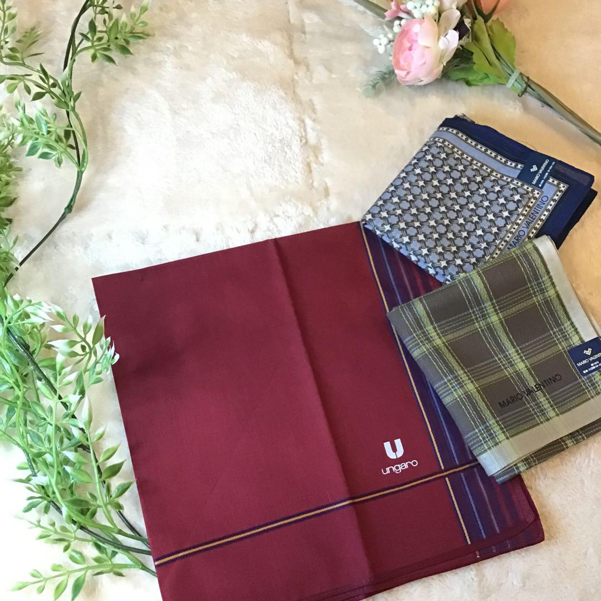 New! Set of 3 Ungaro Bordeaux and Mario Valentino Handkerchiefs, Navy