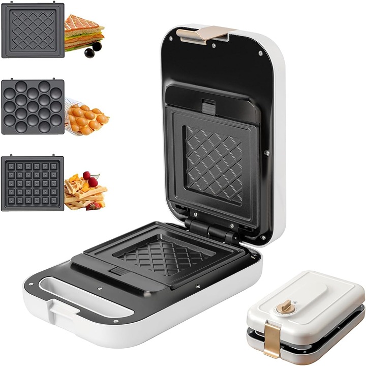 White 3 in 1 timing Sandwich Maker with Non-Stick Plates Indicator Lights