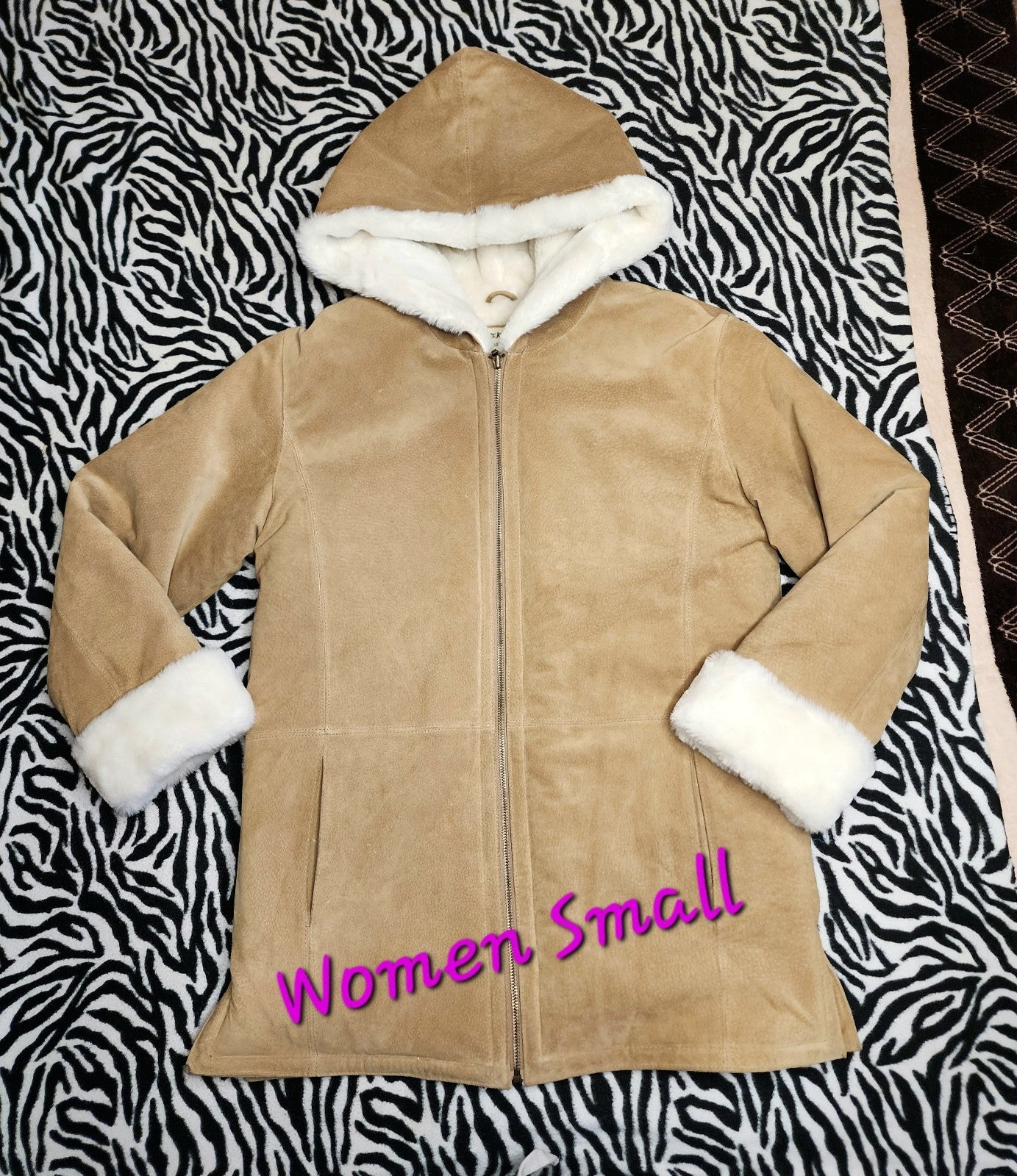 Vintage ST JOHNS BAY Suede Hooded Jacket Leather Women Small