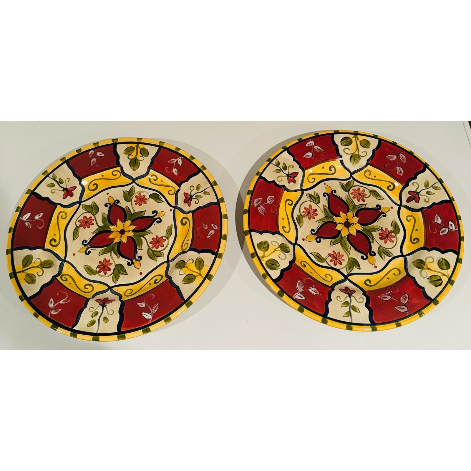 PIER 1 Handpainted Earthenware Stoneware Vallarta Round 13 Platter - Set of 2