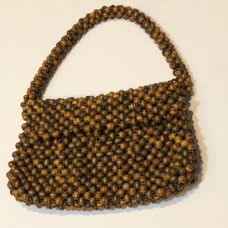 Vintage Waldorf Wooden Beaded Purse