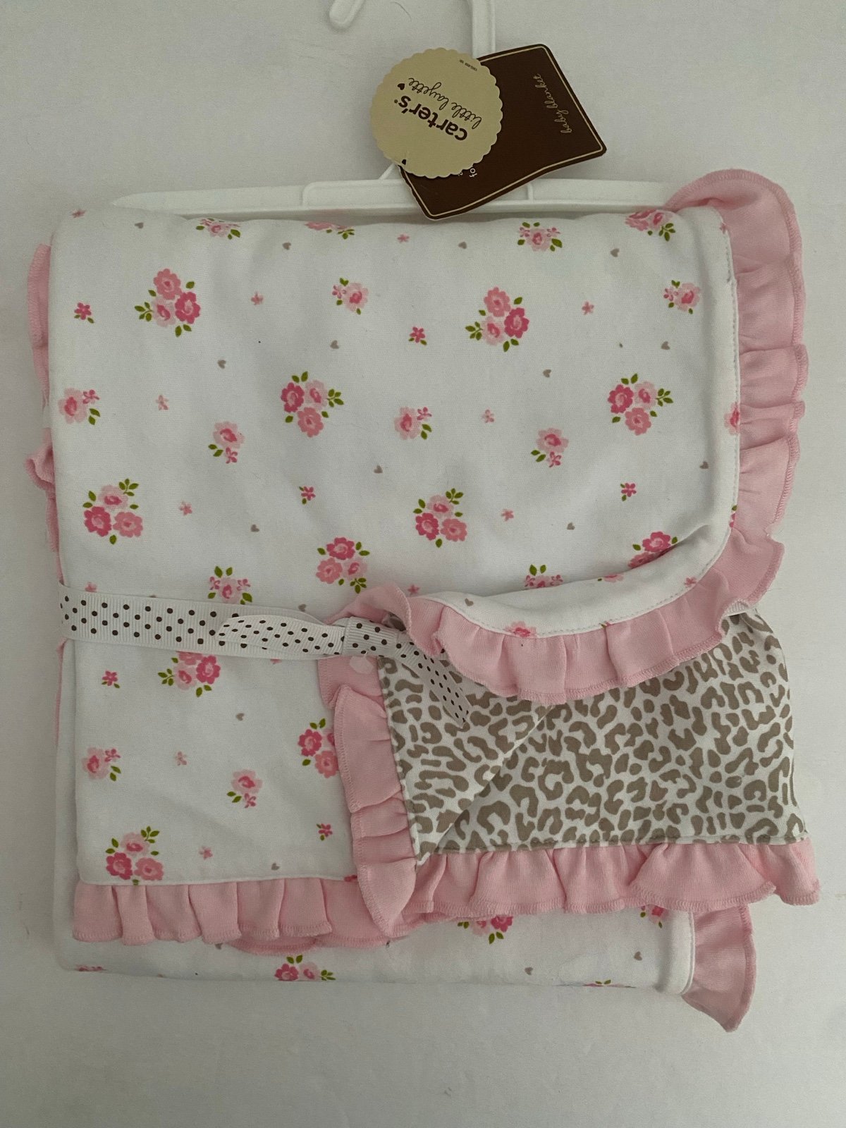 CARTERS Baby Receiving Blanket Pink Floral Roses Animal Print Ruffles NEW NEW