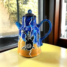 Vintage Ej Gold’s Earthenworks Handmade Art Pottery Aquatic Coffee Tea Pot As Is