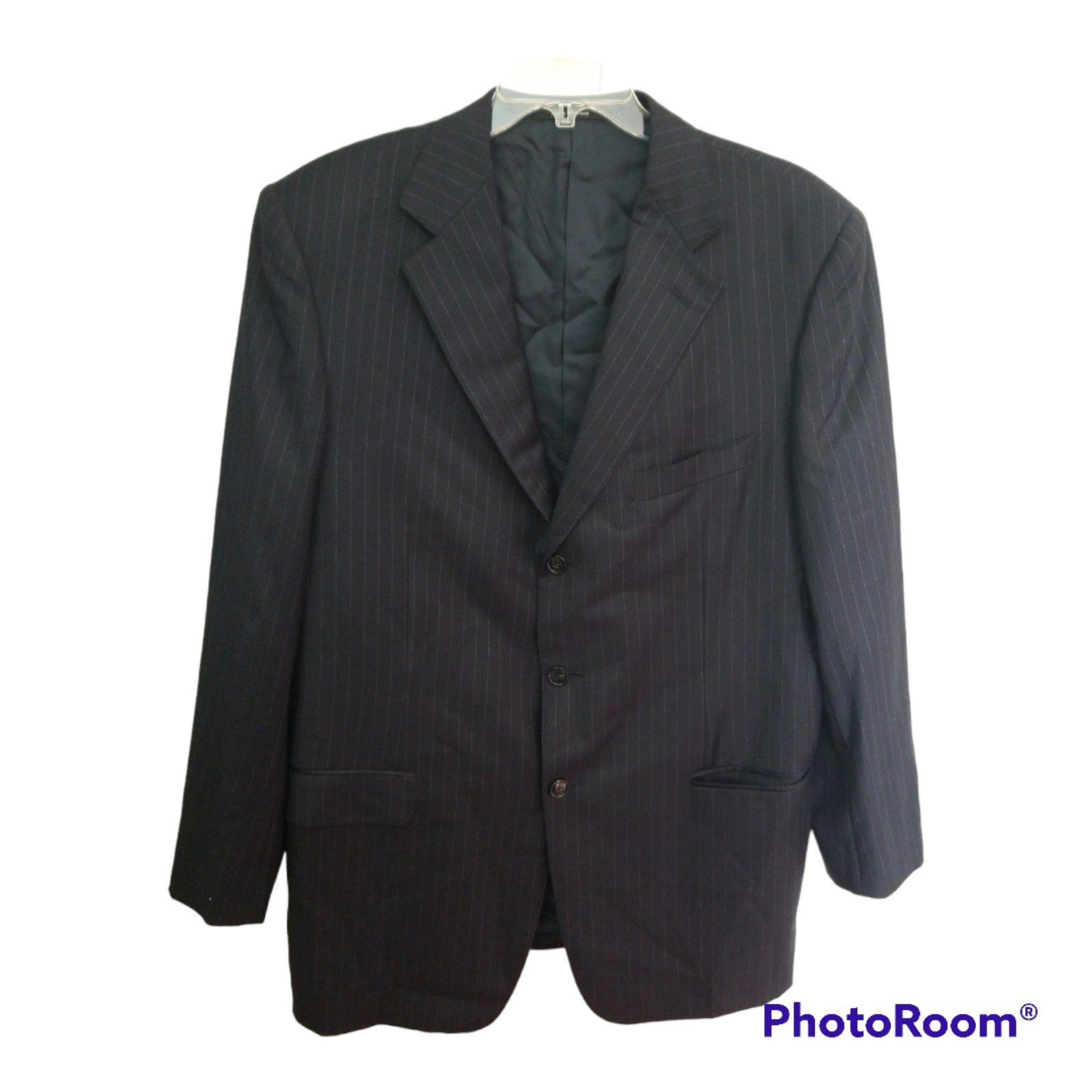 Ermenegildo Zegna Trofeo 100% Wool Black Pinstripe Size 46L Designer Blazer