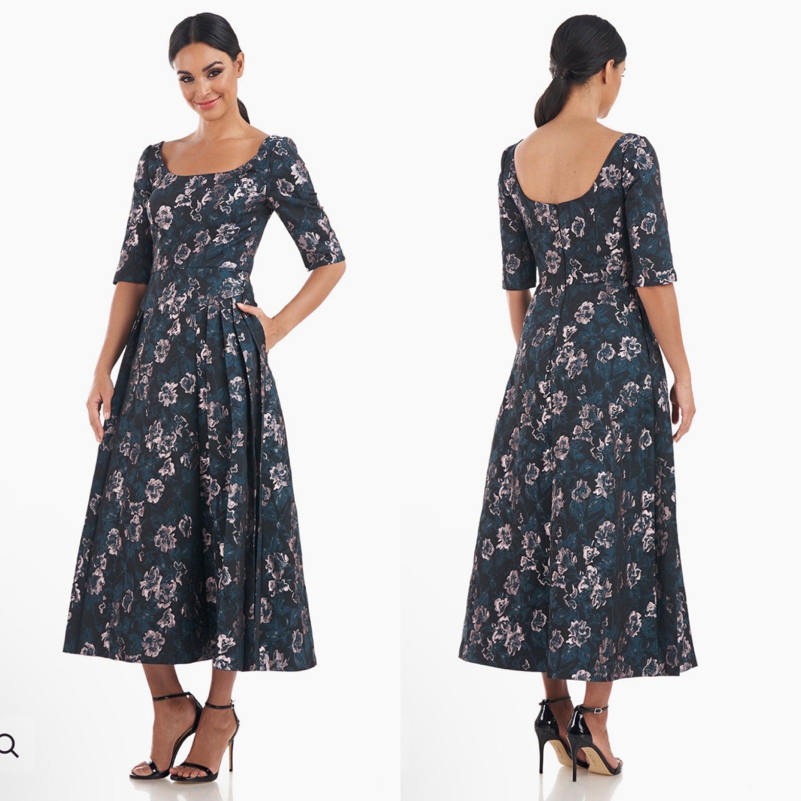 NEW NWT Kay Unger Clara T-Length Dress SZ 10 Elegant Floral Jacquard Fit & Flare