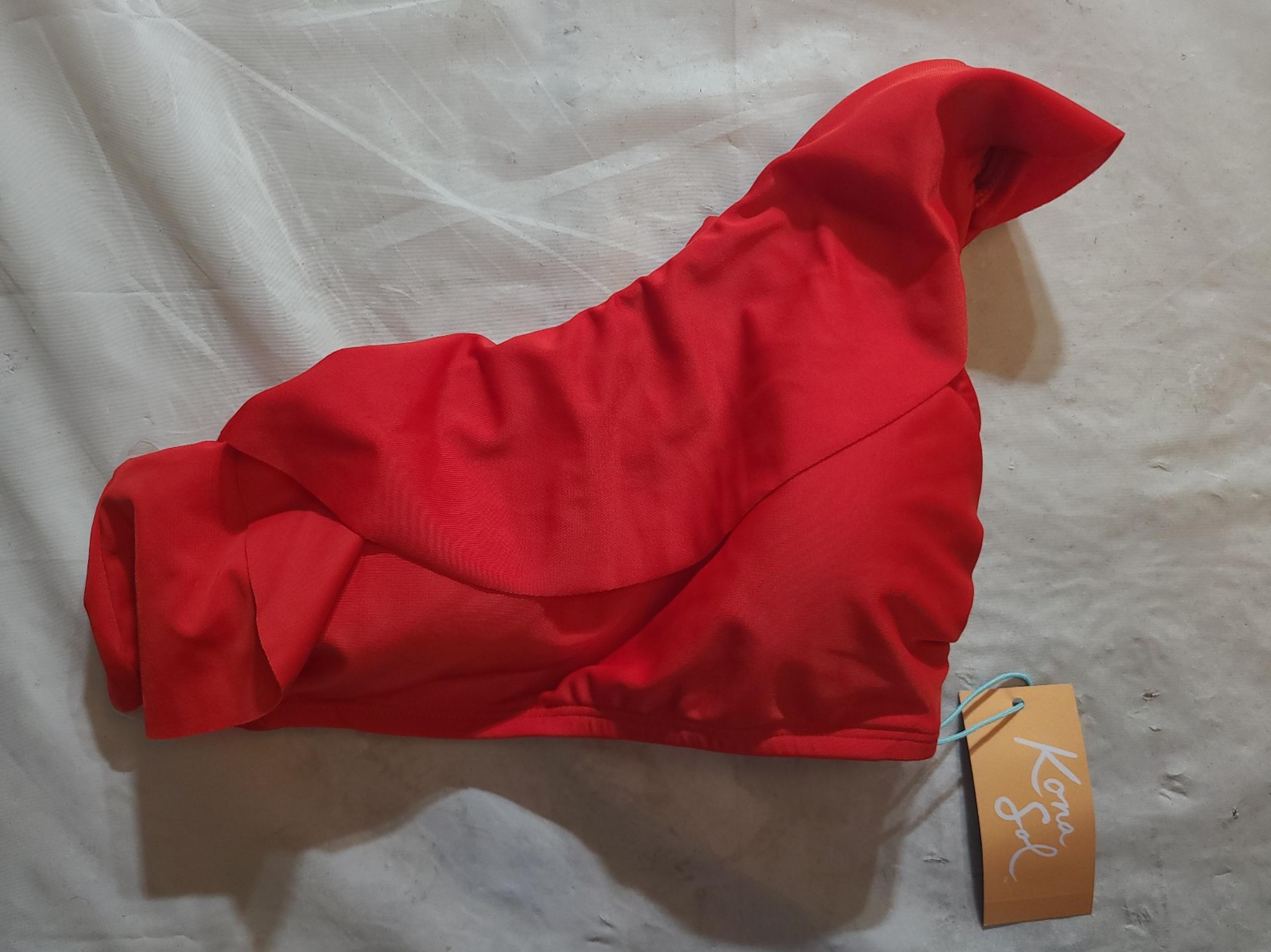 Women's One Shoulder Flounce Bikini Top Kona Sol Red Size Small