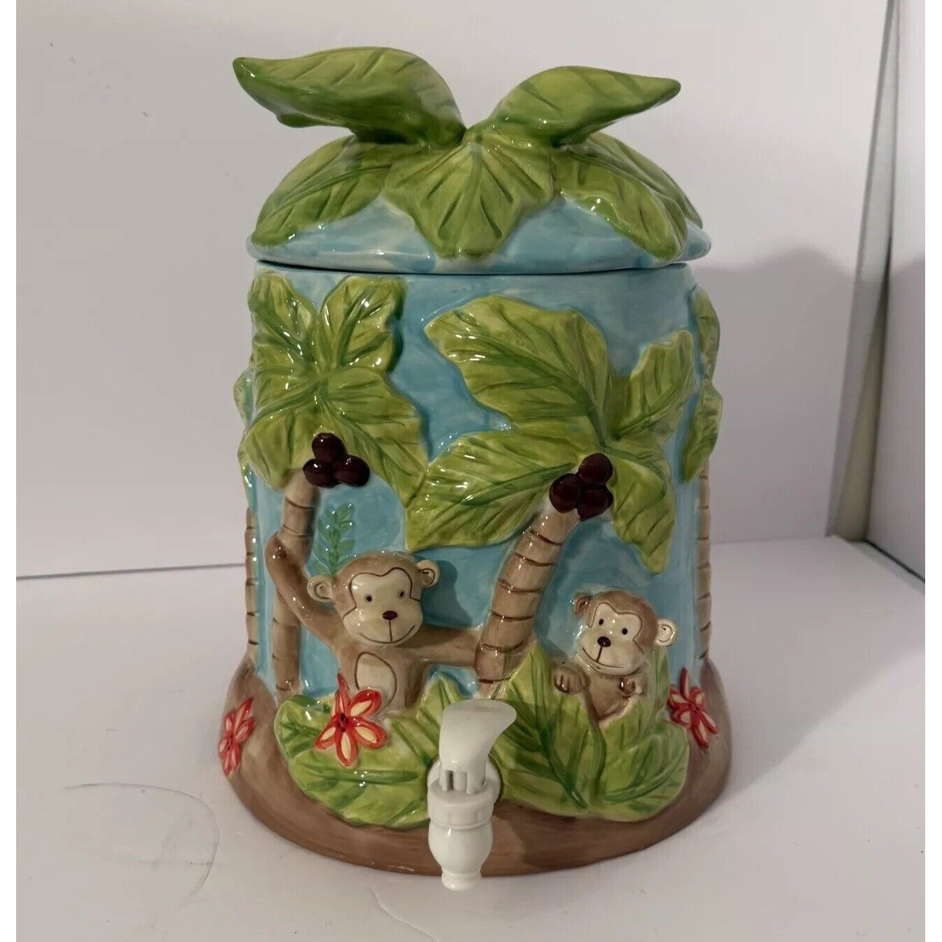Sea to Shore Monkey & Palm Trees 3 Gallon Ceramic Beverage Dispenser Jungle Jug
