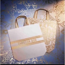 NWT Christian Dior Ivory and Gold Embroidered Handles Logo Tote Bag Size Large