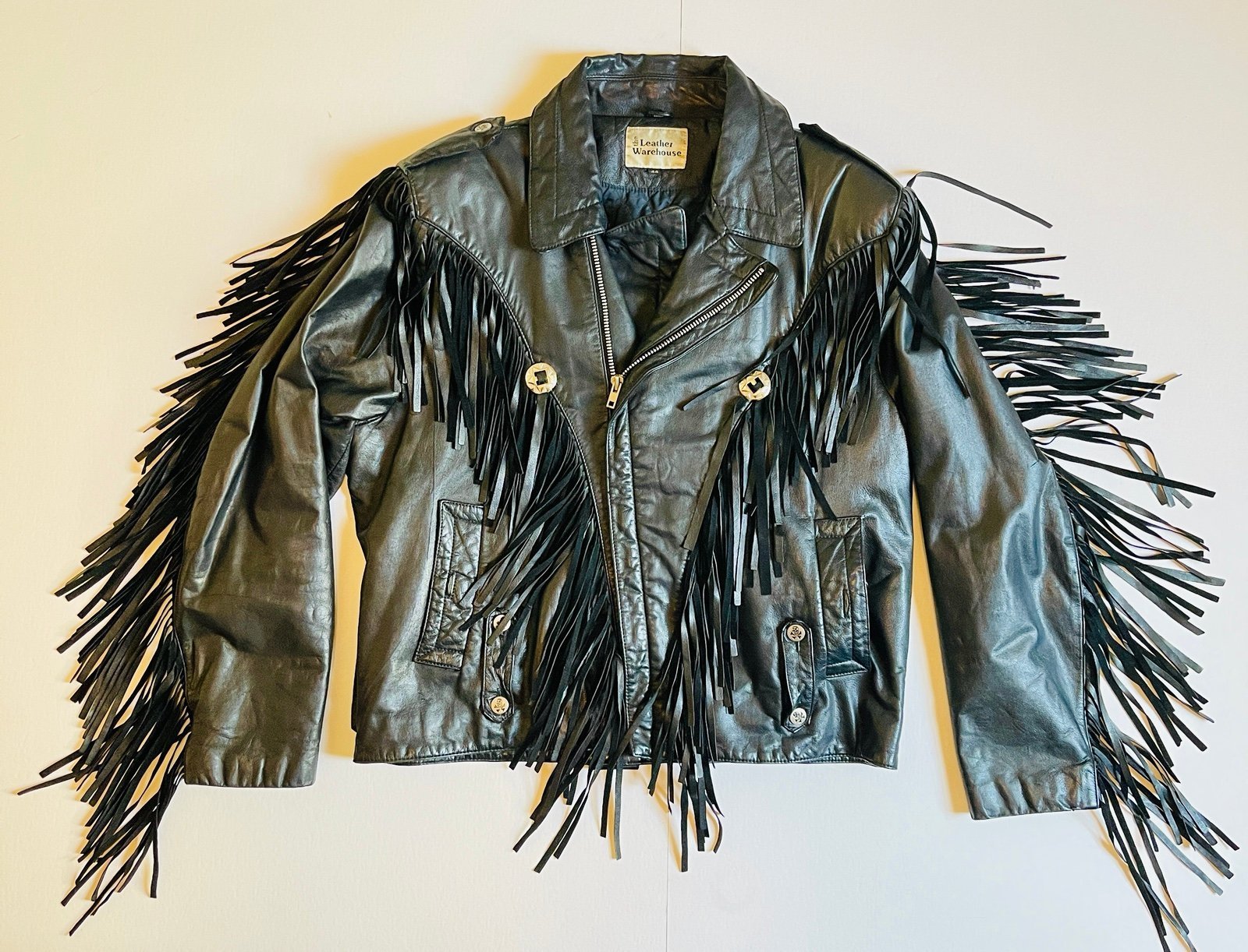 Vintage 1980 Motorcycle WESTERN Fringe Black Leather Size44 Jack’s RIDING Harley