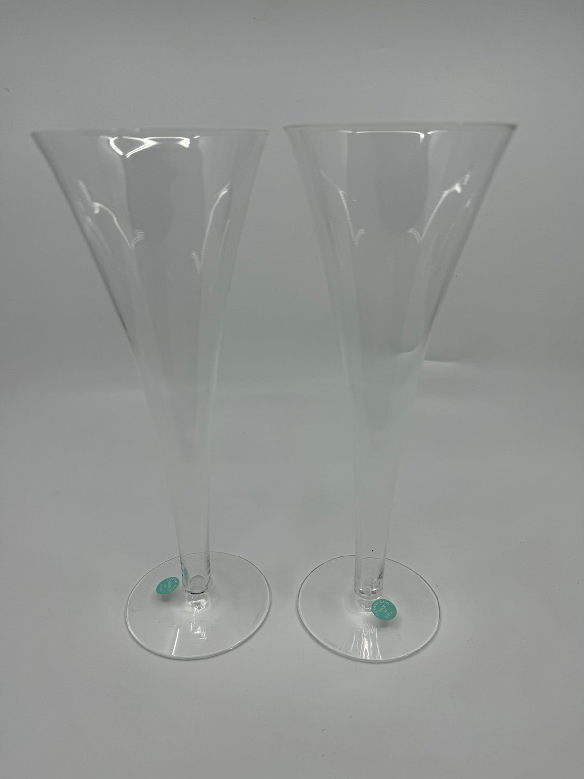 Tiffany & Co. Trumpet Hollow Fluted Champagne Glasses Set Of 2 *READ*