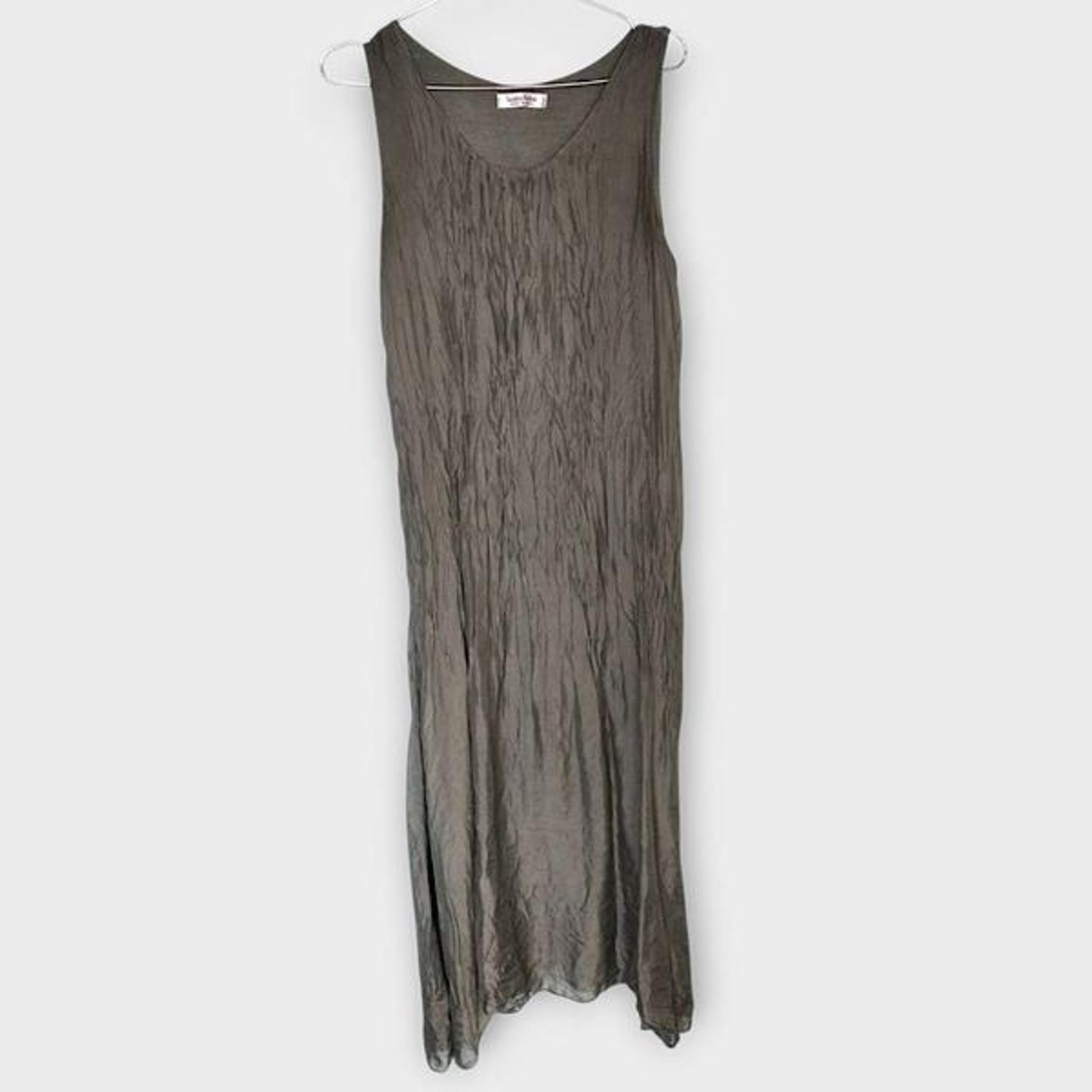 Sandra Fellini Maxi Dress Sz M Silk Crinkled Sleevless Lining Glamcore Royalty