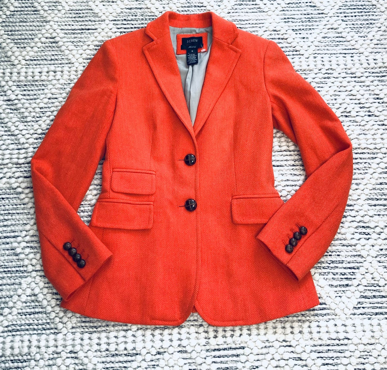 J Crew Hacking Orange Wool Herringbone Tweed Jacket