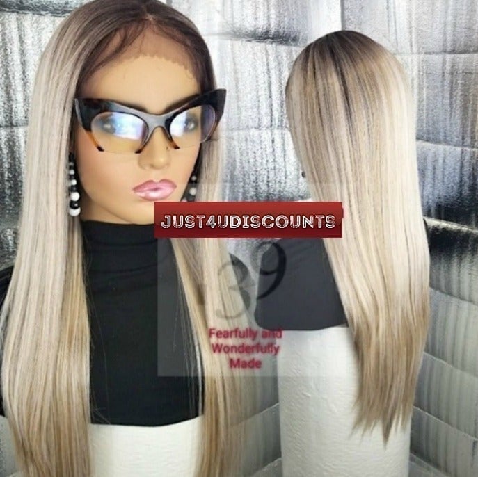 Ash blonde brown root lace front wig