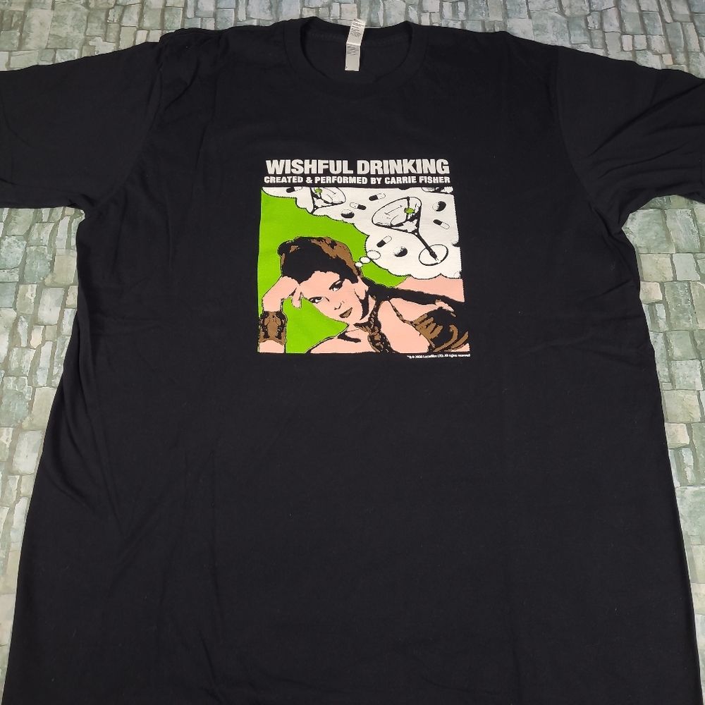 STAR WARS Carrie Fisher Princess Leia Wishful Drinking Play ) T Shirt sz L VTG