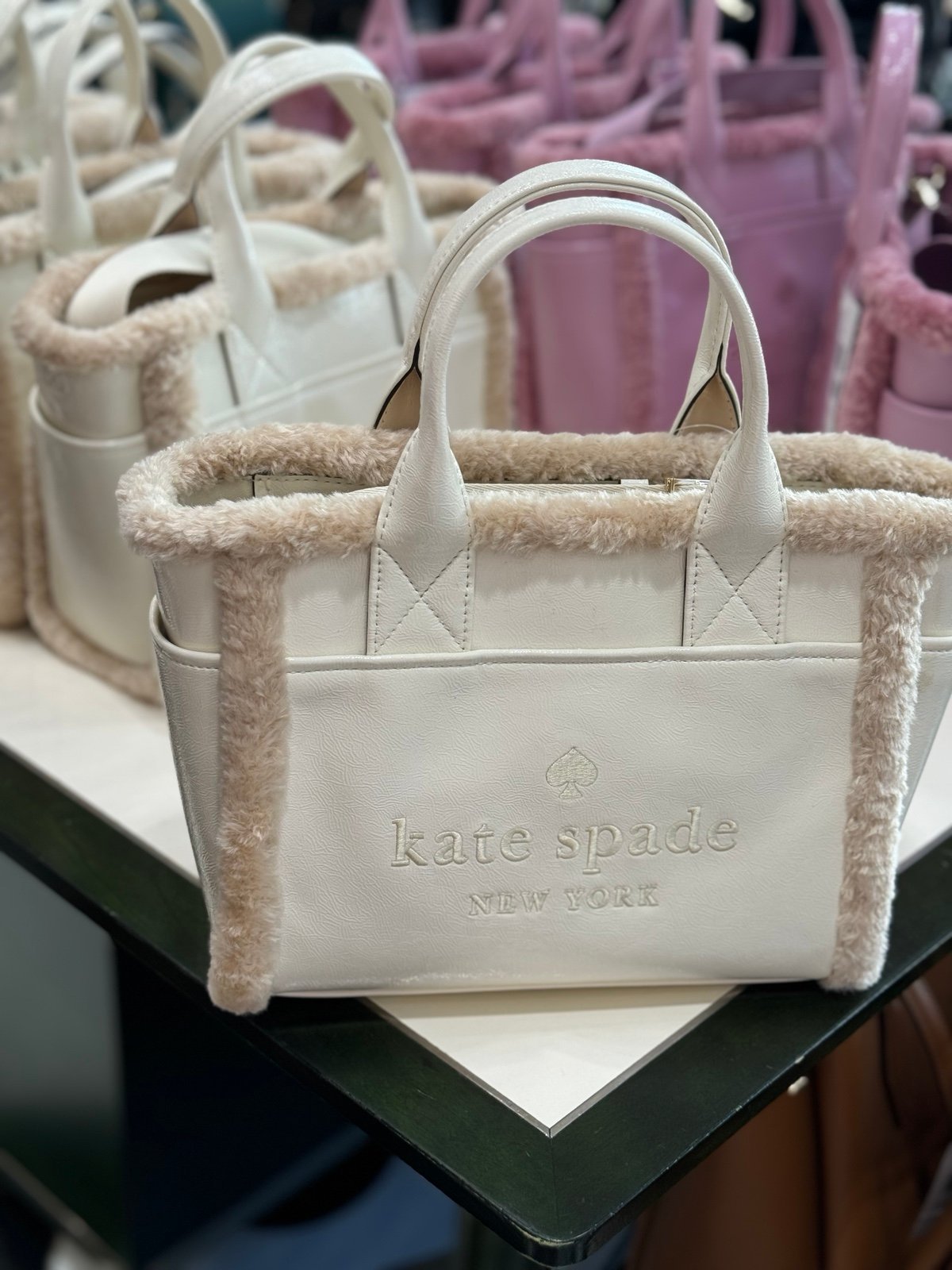 Kate Spade New York Jett Faux Shearling Small Tote KE516 NWT white