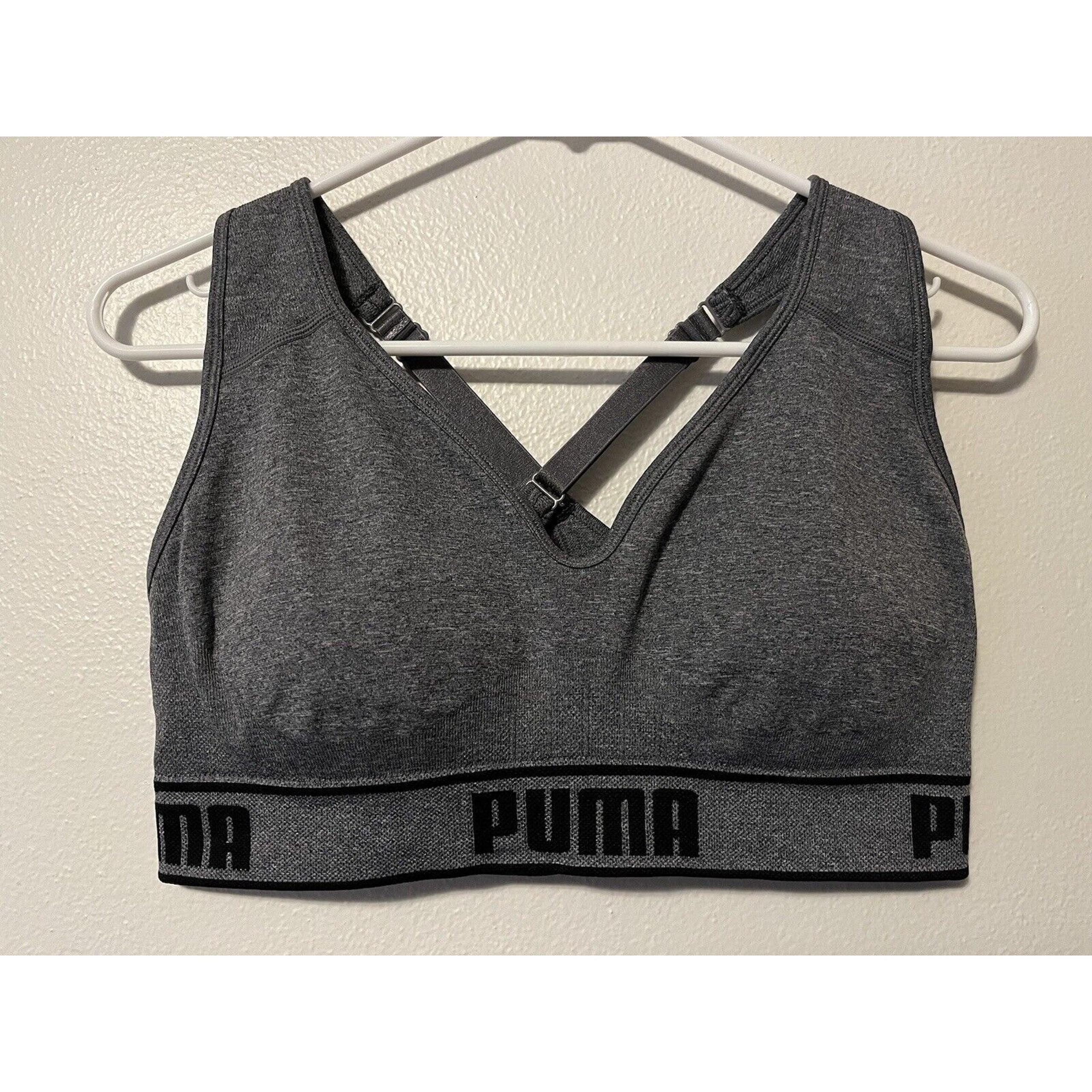 PUMA Women’s Large Seamless Sports Bra Adjustable Straps Removable Pads Gray