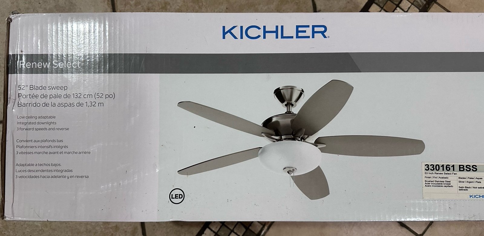 Kichler ceiling fan brushed steel color