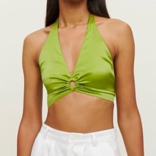 NWT reformation Nero silk halter crop top in green Guacamole
