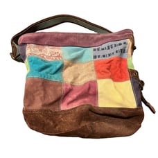 Lucky Brand Patchwork Boho Suede Leather Messenger Tote Shoulder Bag Purse.