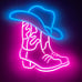 Cowboy Boot and Hat Neon Sign, LED Pink Cowgirl Boots Neon Sign Wall Decor, Pink