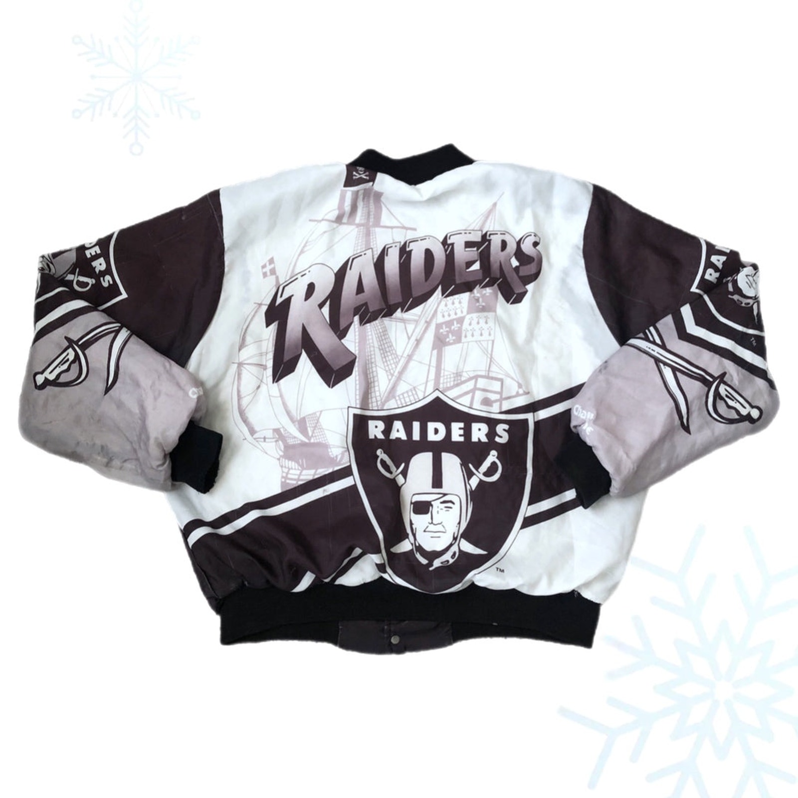 Vintage 90s NFL Los Angeles Raiders Football Chalk Line Fanimation Jacket (XL)