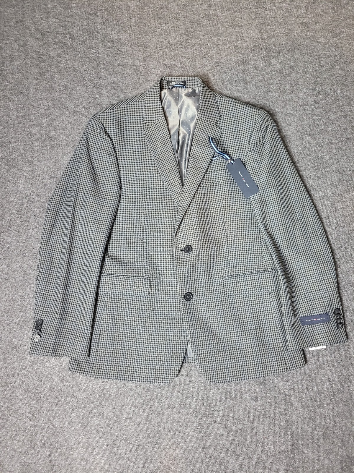 Tommy Hilfiger Modern Fit Jacket Mens Size 38 S Grey/Navy Ginbgram Suit New